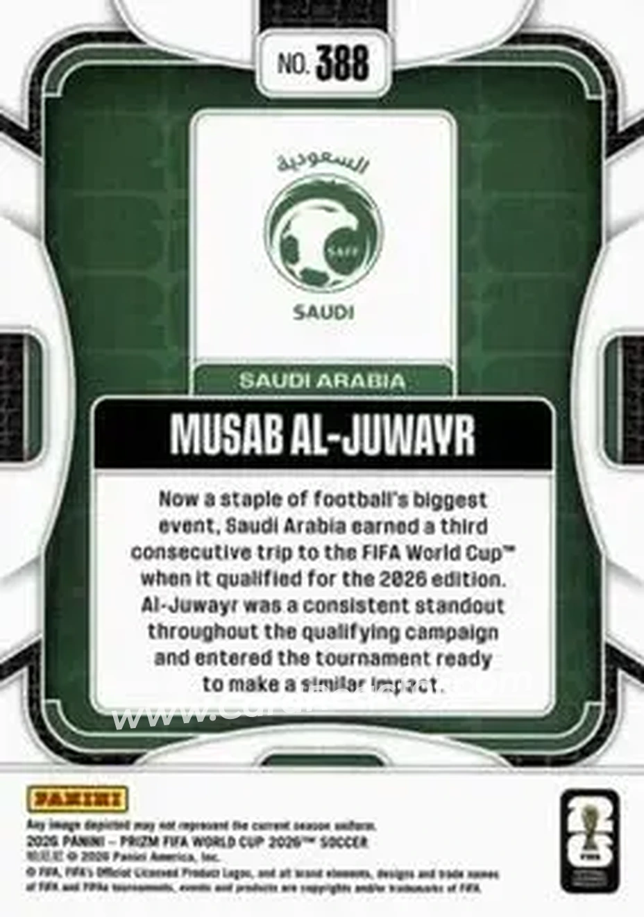 2026 Panini Prizm FIFA World Cup #388 - Musab Al-Juwayr - Saudi Arabia - Back