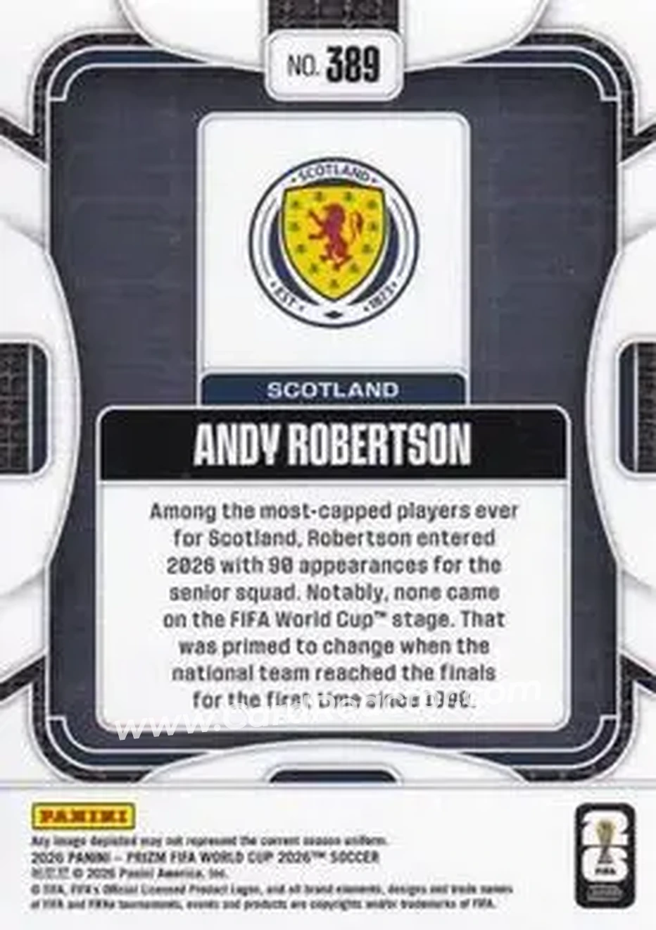 2026 Panini Prizm FIFA World Cup #389 - Andy Robertson - Scotland - Back
