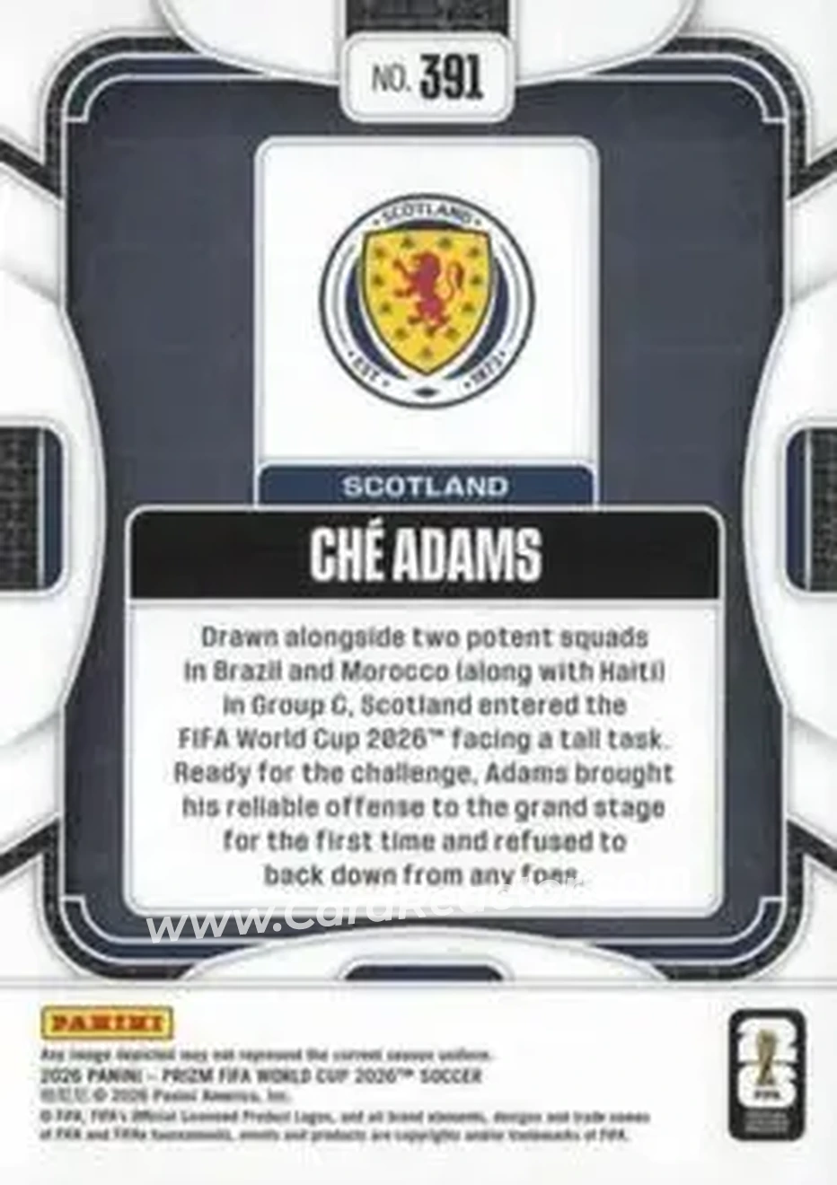 2026 Panini Prizm FIFA World Cup #391 - Che Adams - Scotland - Back