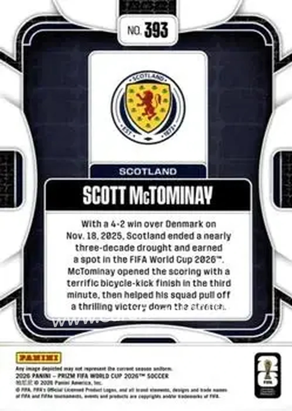 2026 Panini Prizm FIFA World Cup #393 - Scott McTominay - Scotland - Back