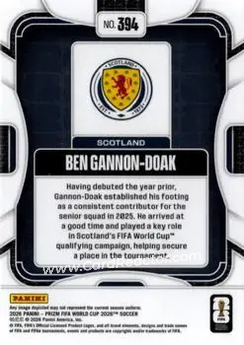 2026 Panini Prizm FIFA World Cup #394 - Ben Gannon-Doak - Scotland - Back