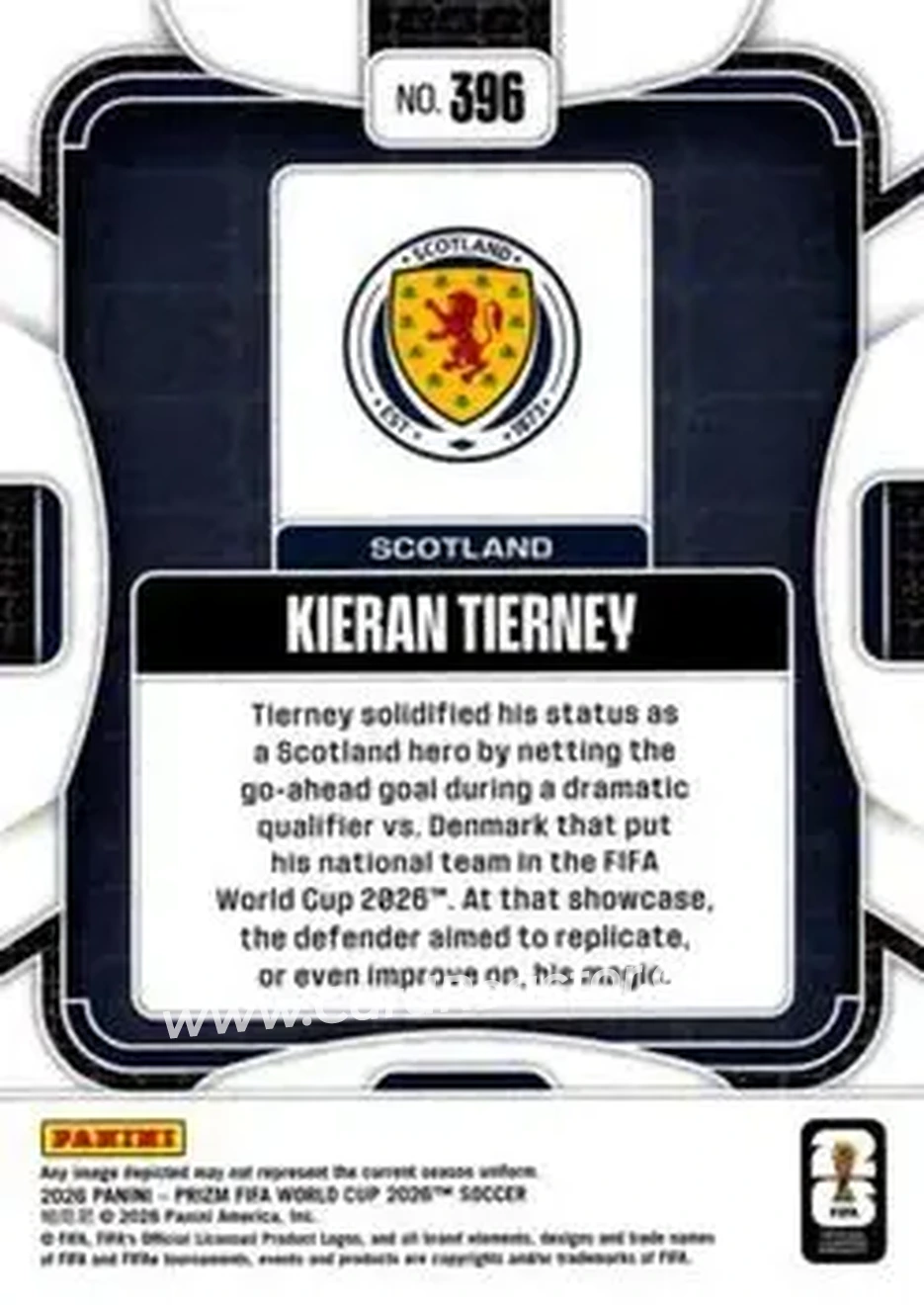 2026 Panini Prizm FIFA World Cup #396 - Kieran Tierney - Scotland - Back