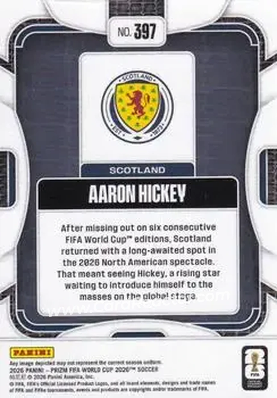 2026 Panini Prizm FIFA World Cup #397 - Aaron Hickey - Scotland - Back