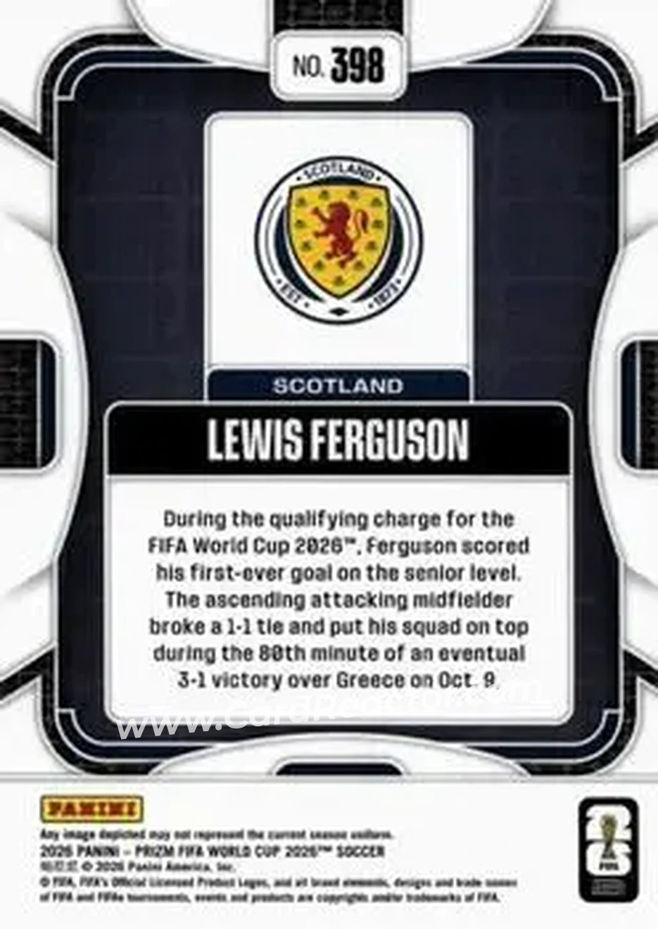 2026 Panini Prizm FIFA World Cup #398 - Lewis Ferguson - Scotland - Back
