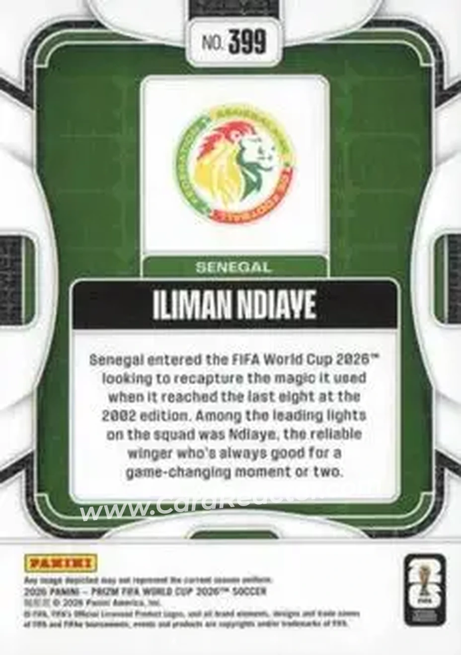 2026 Panini Prizm FIFA World Cup #399 - Iliman Ndiaye - Senegal - Back