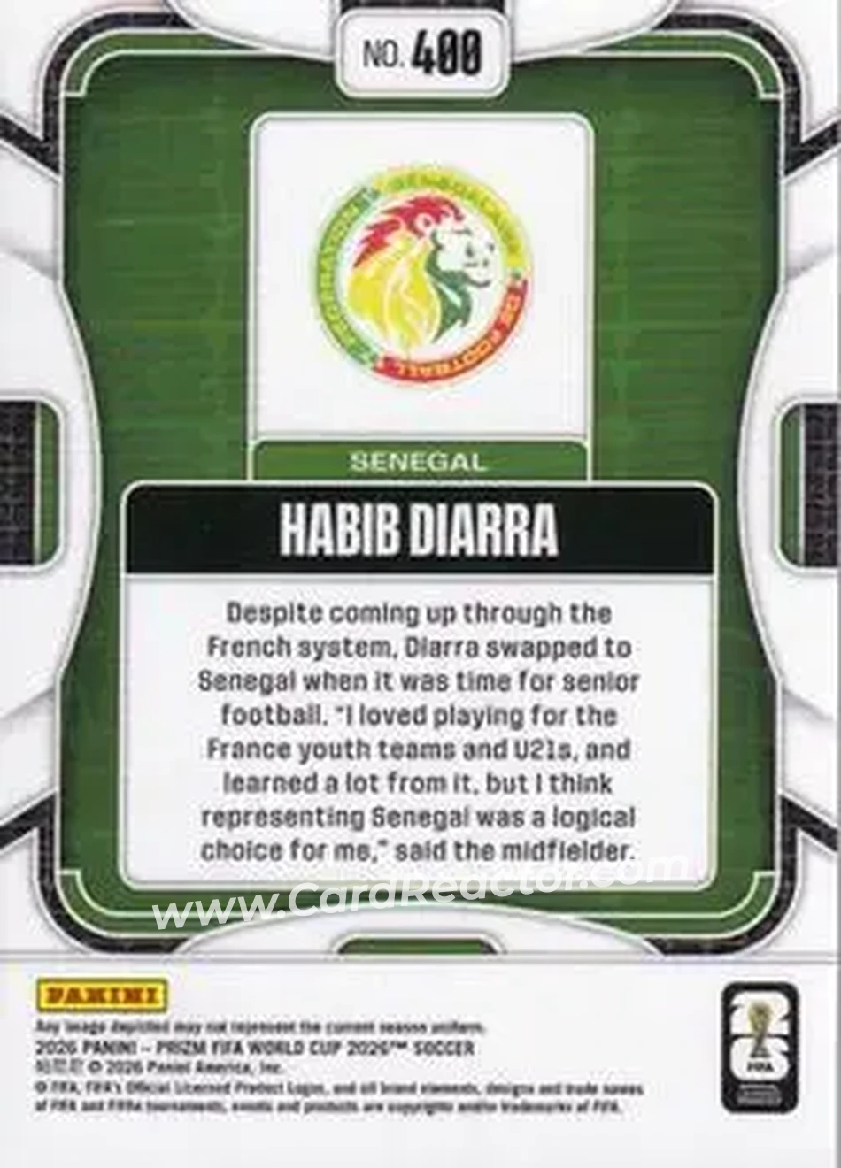 2026 Panini Prizm FIFA World Cup #400 - Habib Diarra - Senegal - Back