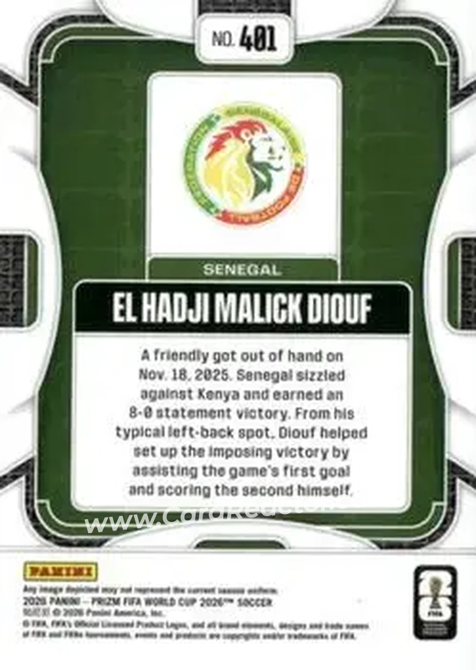 2026 Panini Prizm FIFA World Cup #401 - El Hadji Malick Diouf - Senegal - Back