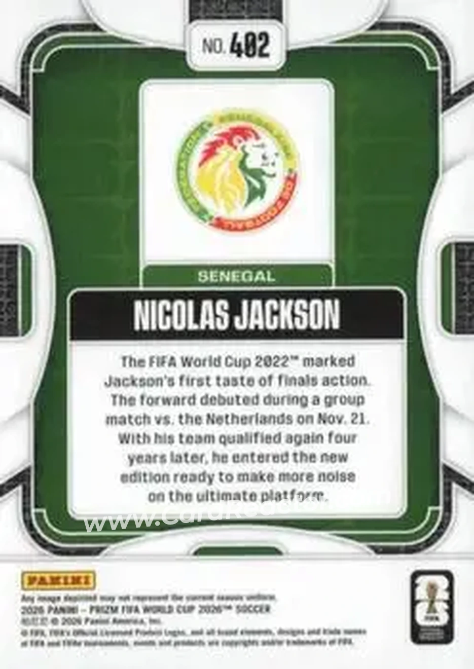 2026 Panini Prizm FIFA World Cup #402 - Nicolas Jackson - Senegal - Back