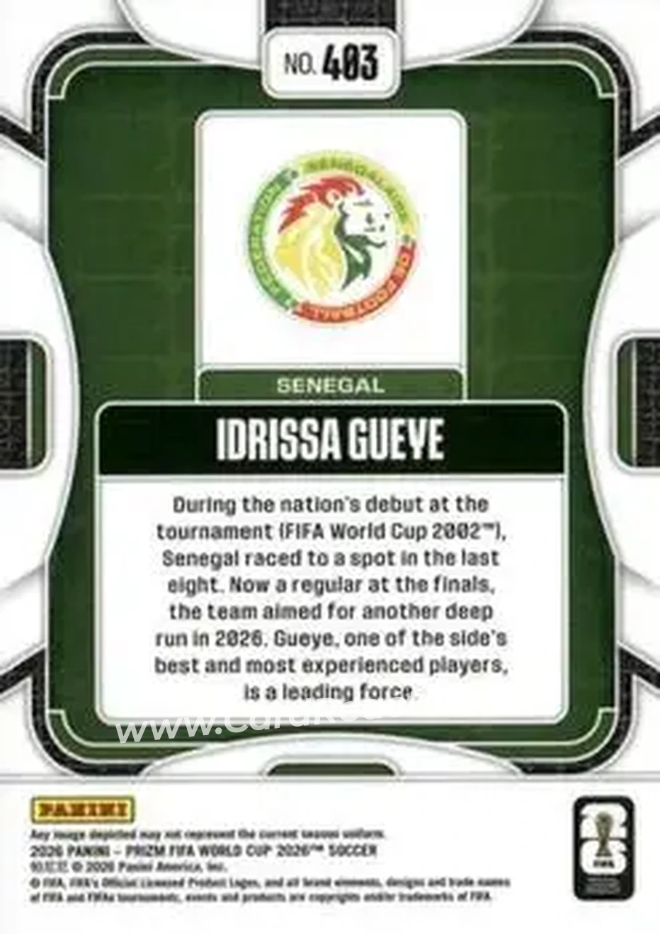 2026 Panini Prizm FIFA World Cup #403 - Idrissa Gueye - Senegal - Back