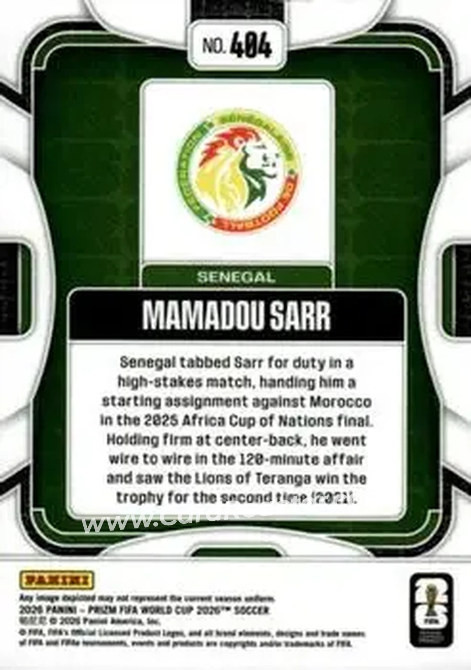 2026 Panini Prizm FIFA World Cup #404 - Mamadou Sarr - Senegal - Back