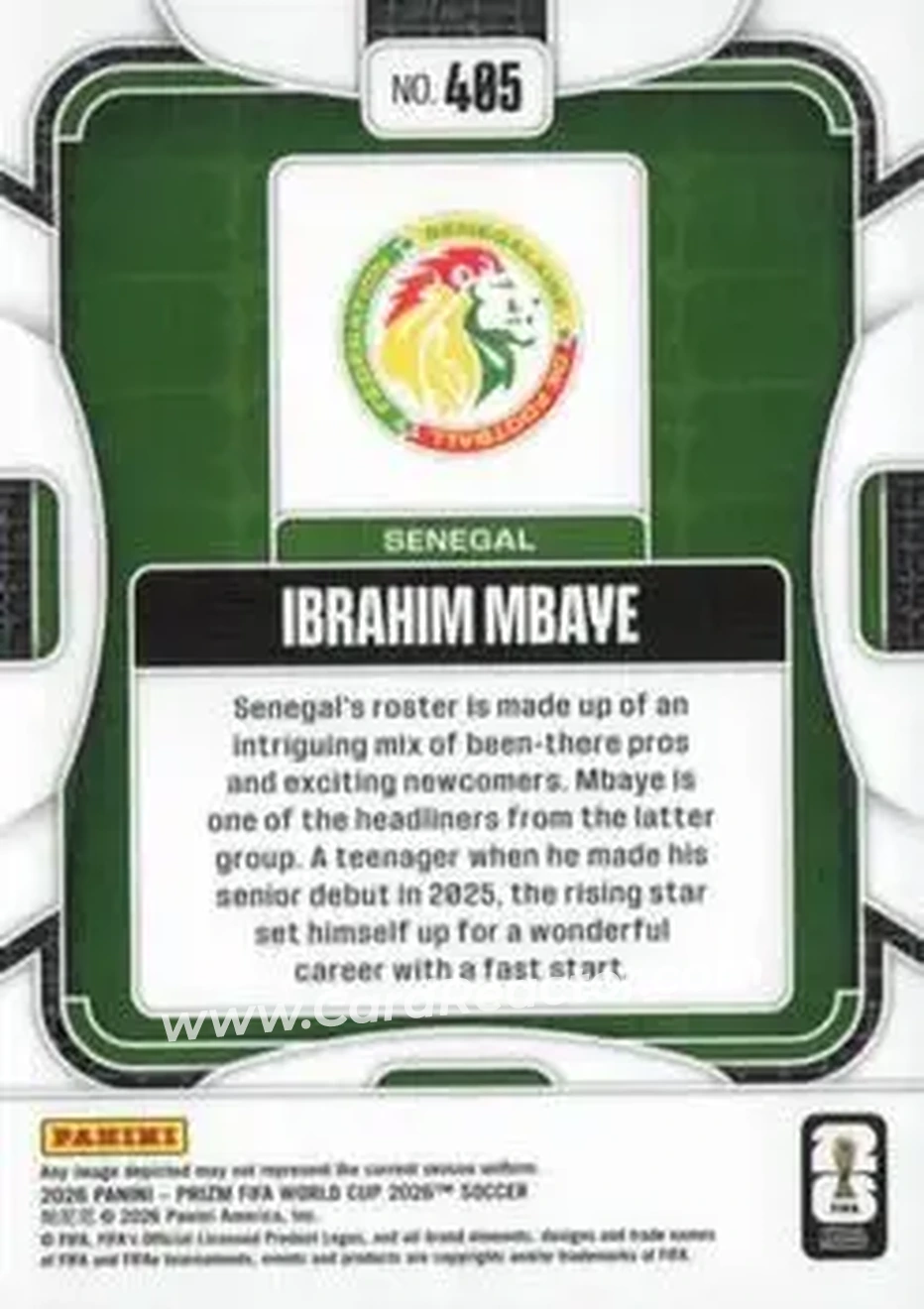2026 Panini Prizm FIFA World Cup #405 - Ibrahim Mbaye - Senegal - Back