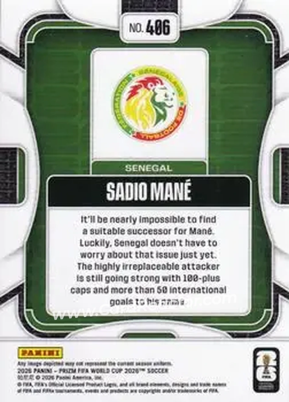 2026 Panini Prizm FIFA World Cup #406 - Sadio Mane - Senegal - Back