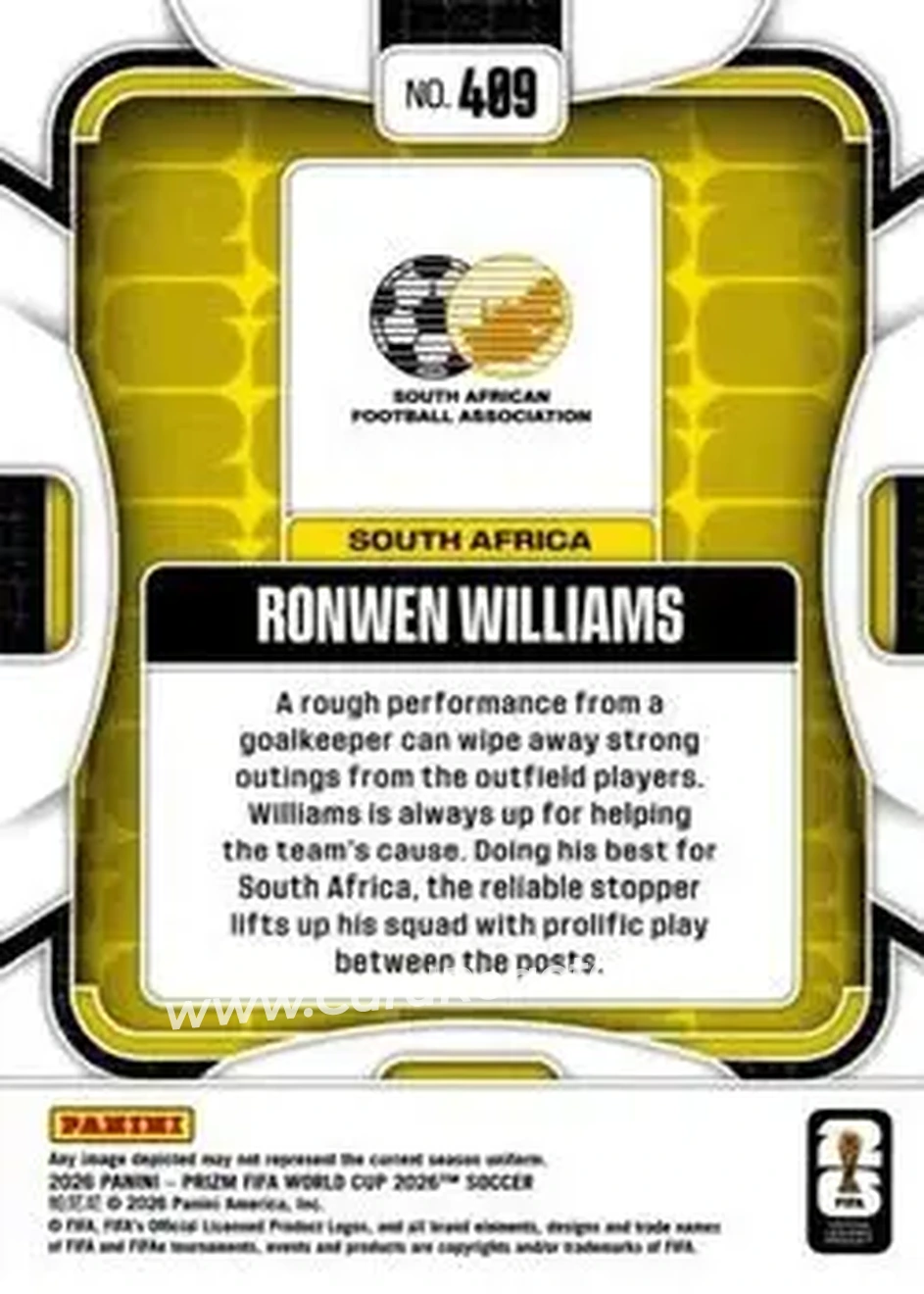 2026 Panini Prizm FIFA World Cup #409 - Ronwen Williams - South Africa - Back