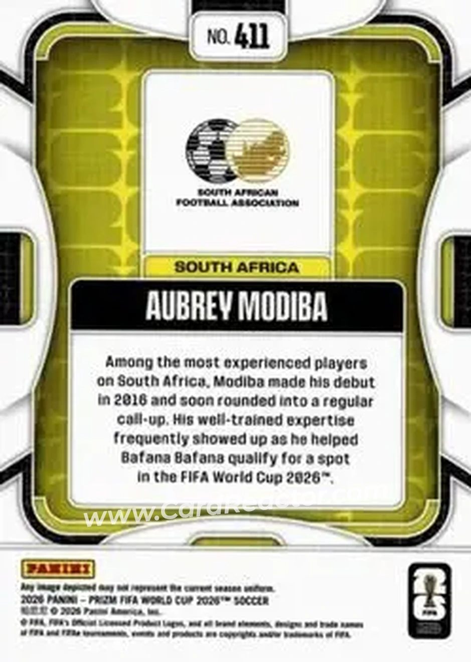 2026 Panini Prizm FIFA World Cup #411 - Aubrey Modiba - South Africa - Back