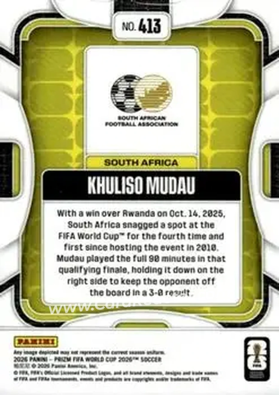 2026 Panini Prizm FIFA World Cup #413 - Khuliso Mudau - South Africa - Back