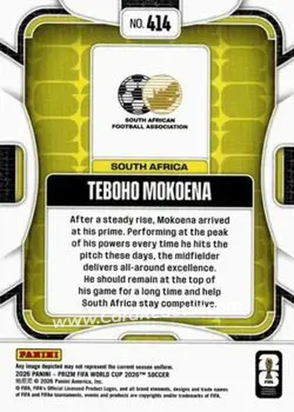 2026 Panini Prizm FIFA World Cup #414 - Teboho Mokoena - South Africa - Back