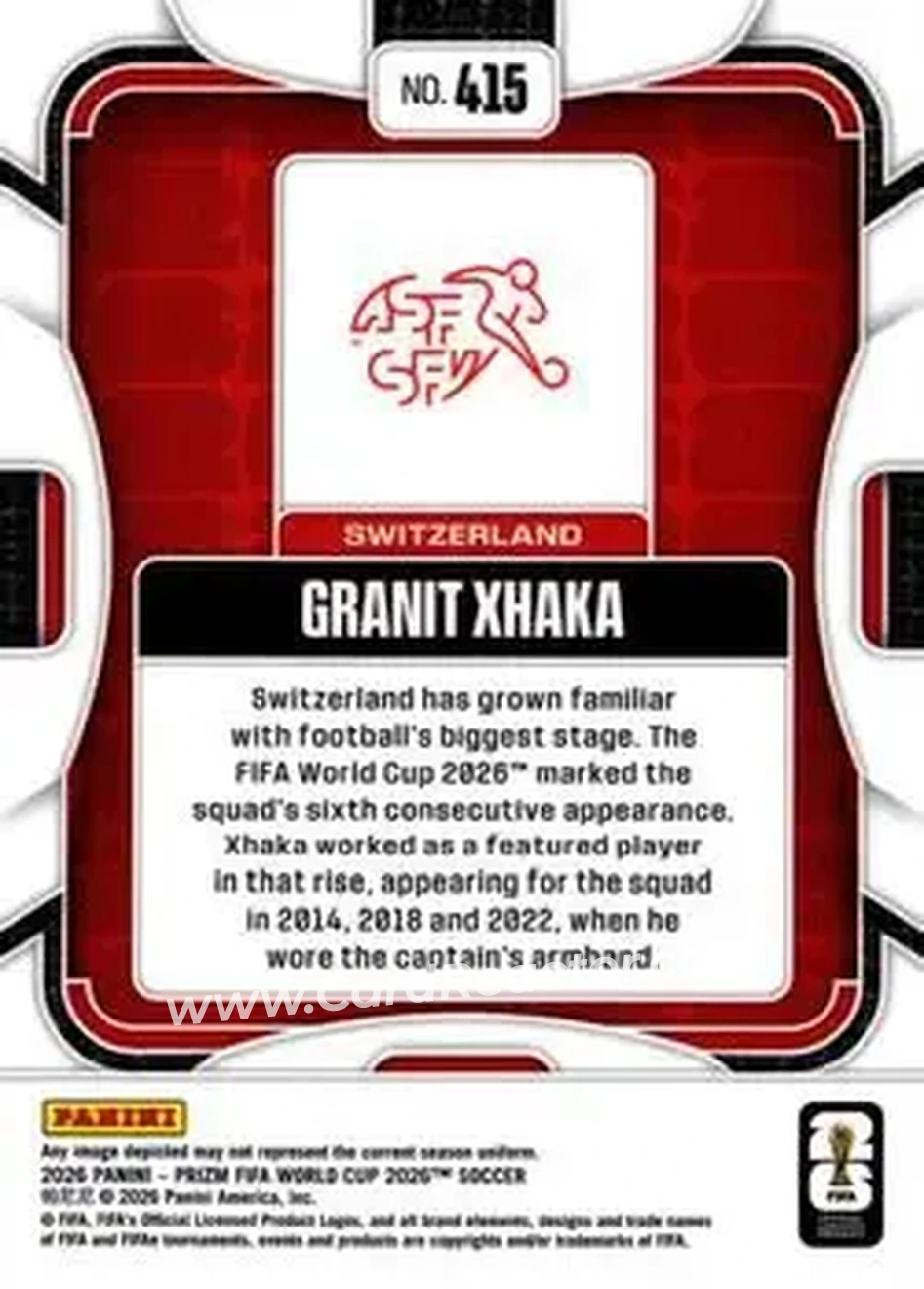 2026 Panini Prizm FIFA World Cup #415 - Granit Xhaka - Switzerland - Back