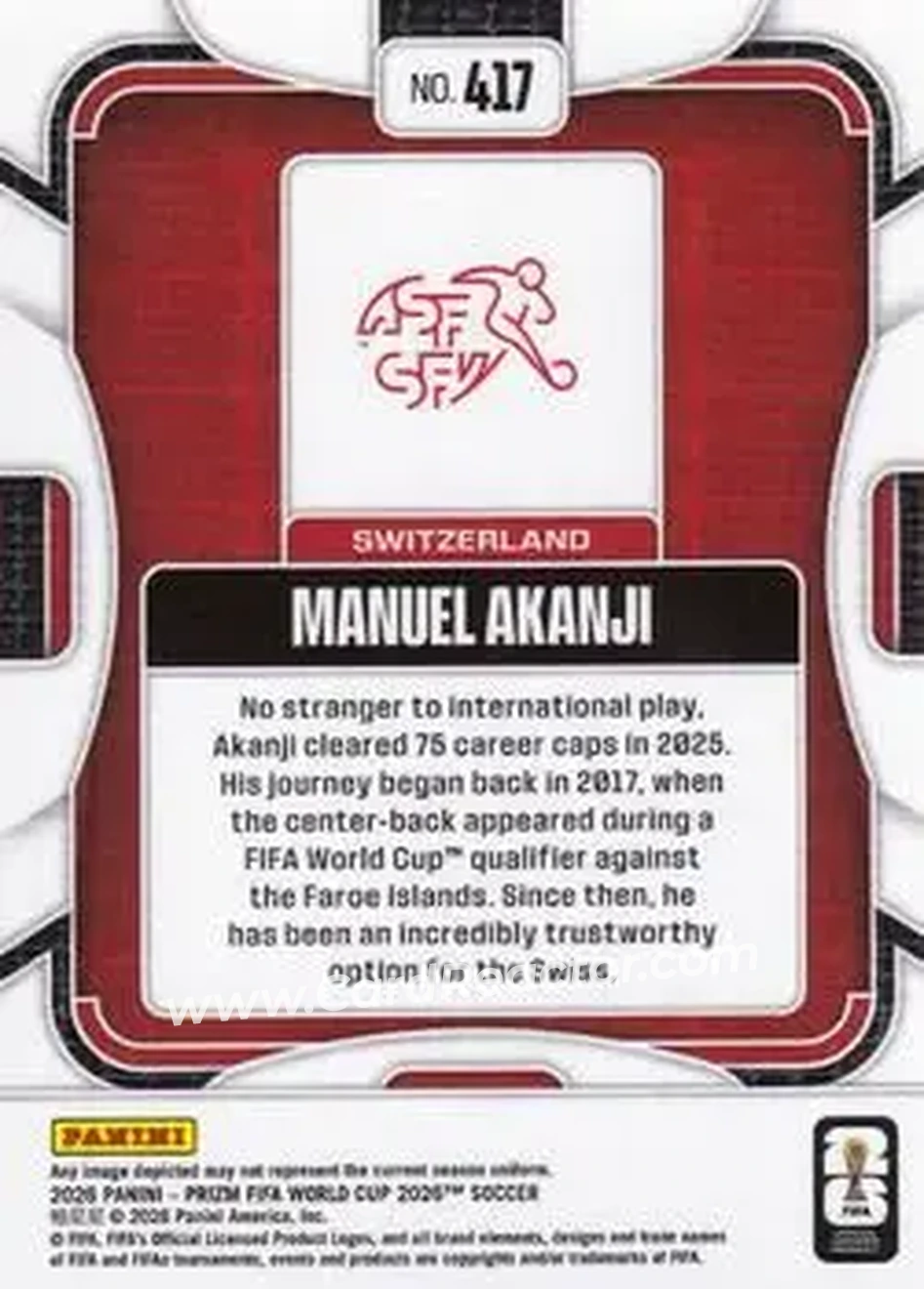 2026 Panini Prizm FIFA World Cup #417 - Manuel Akanji - Switzerland - Back