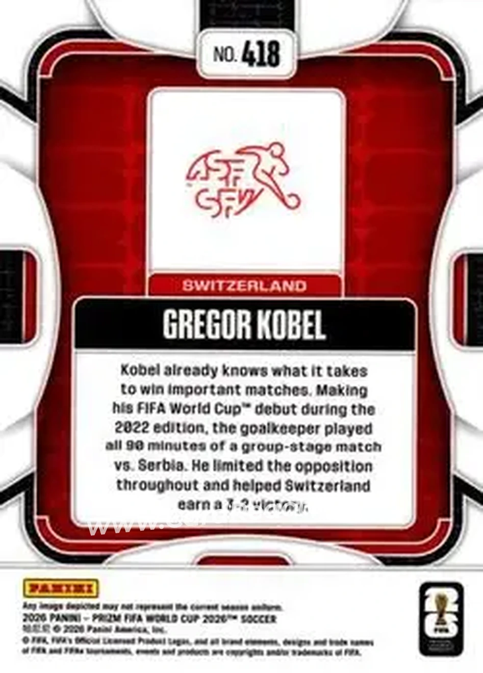 2026 Panini Prizm FIFA World Cup #418 - Gregor Kobel - Switzerland - Back