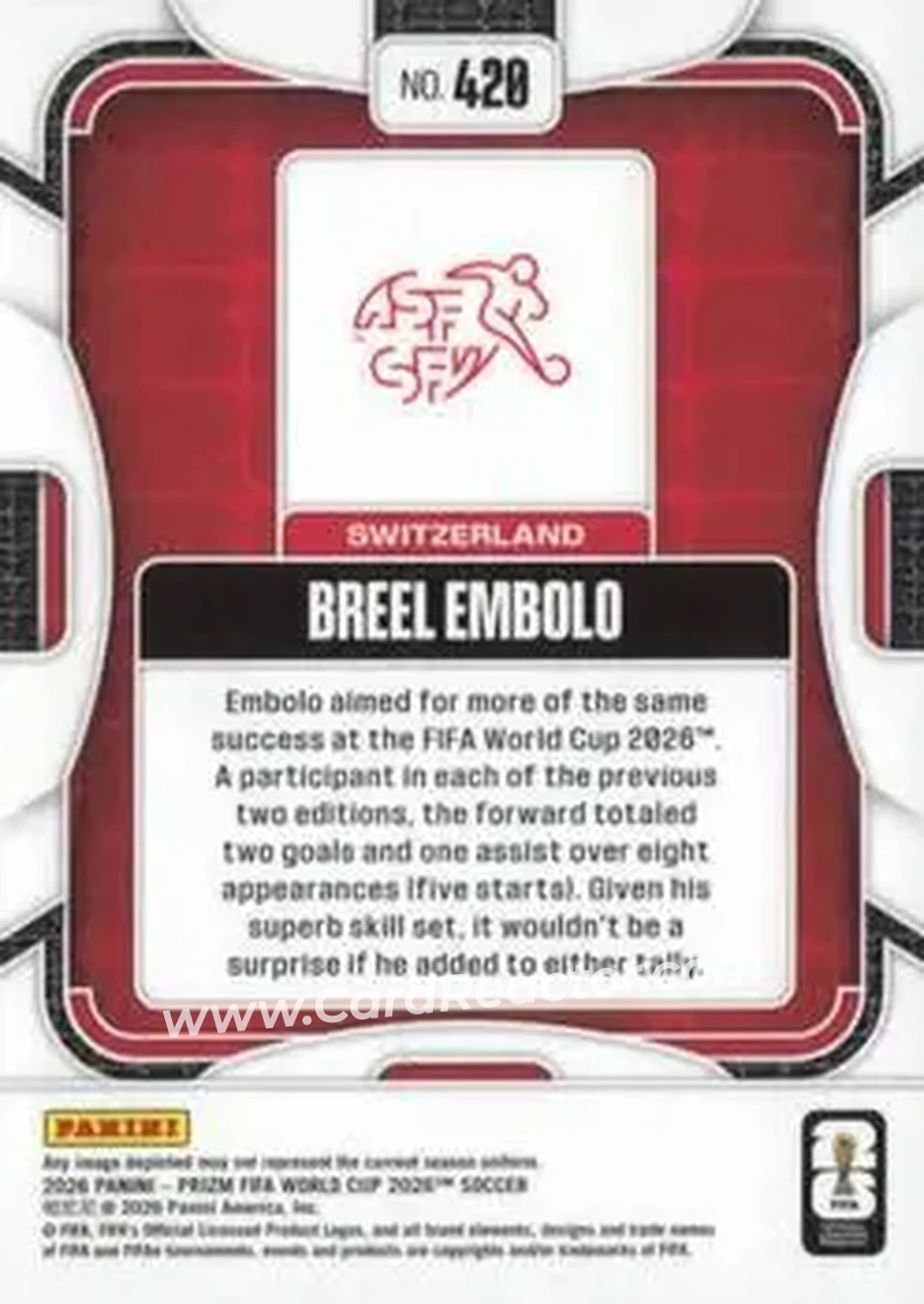 2026 Panini Prizm FIFA World Cup #420 - Breel Embolo - Switzerland - Back