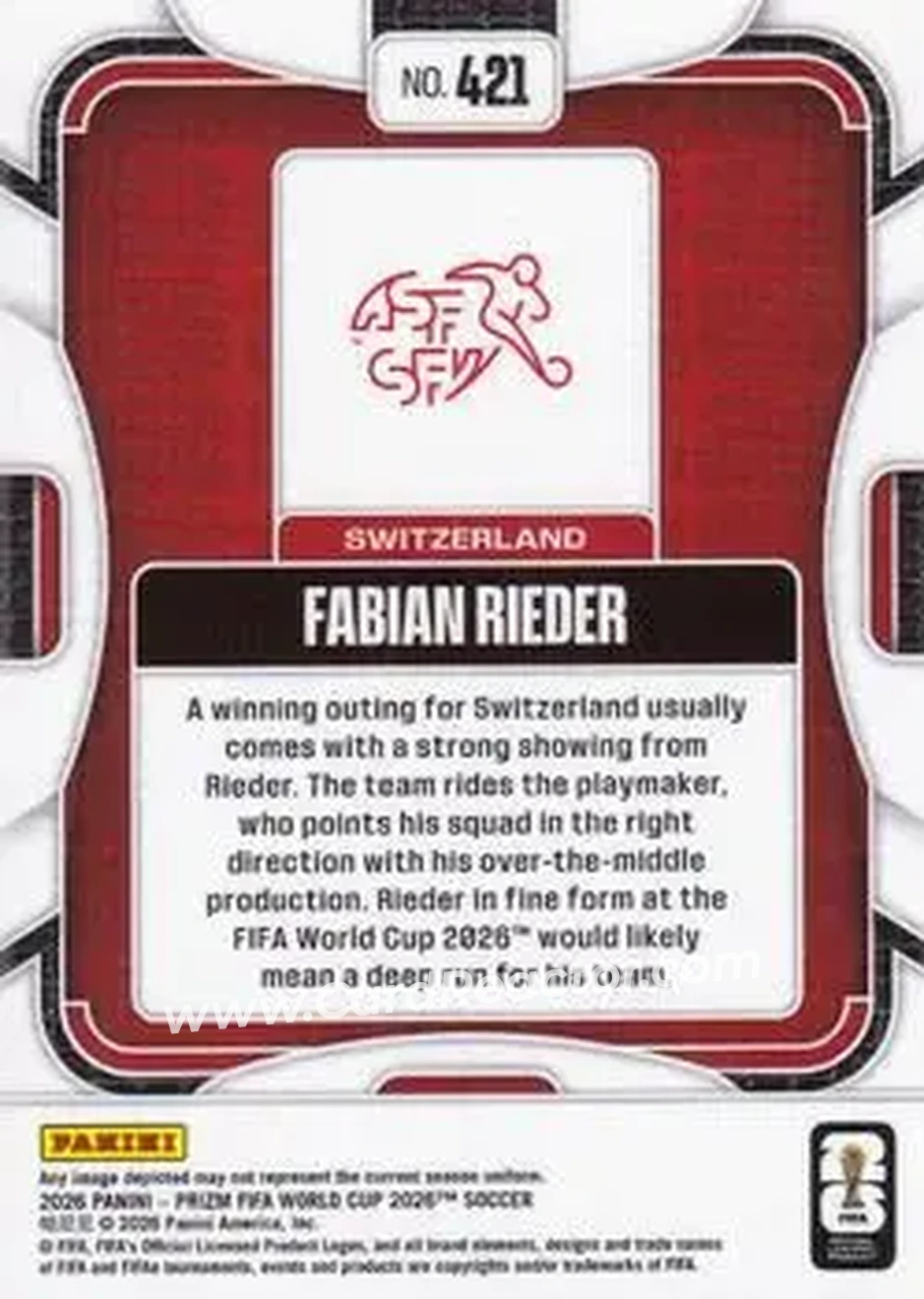 2026 Panini Prizm FIFA World Cup #421 - Fabian Rieder - Switzerland - Back