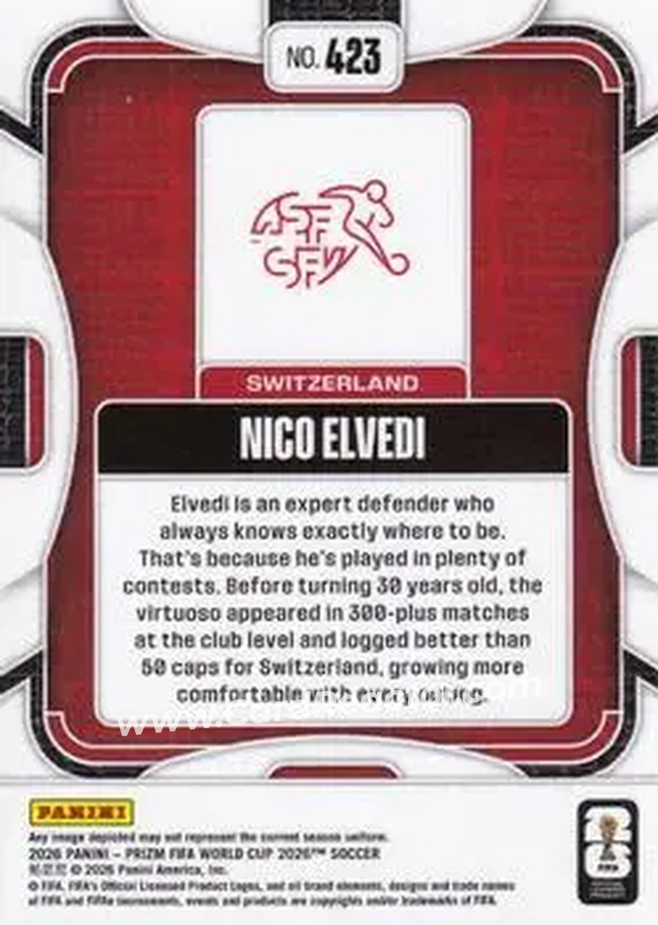 2026 Panini Prizm FIFA World Cup #423 - Nico Elvedi - Switzerland - Back