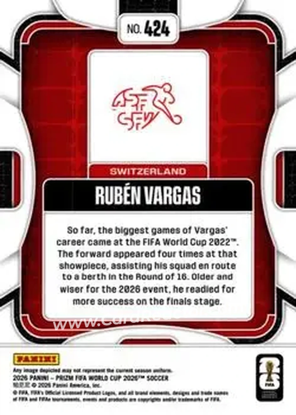 2026 Panini Prizm FIFA World Cup #424 - Ruben Vargas - Switzerland - Back