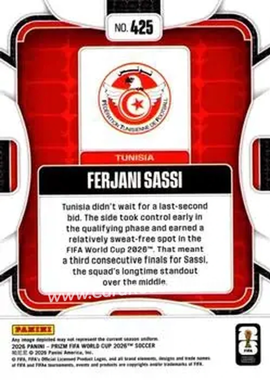 2026 Panini Prizm FIFA World Cup #425 - Ferjani Sassi - Tunisia - Back