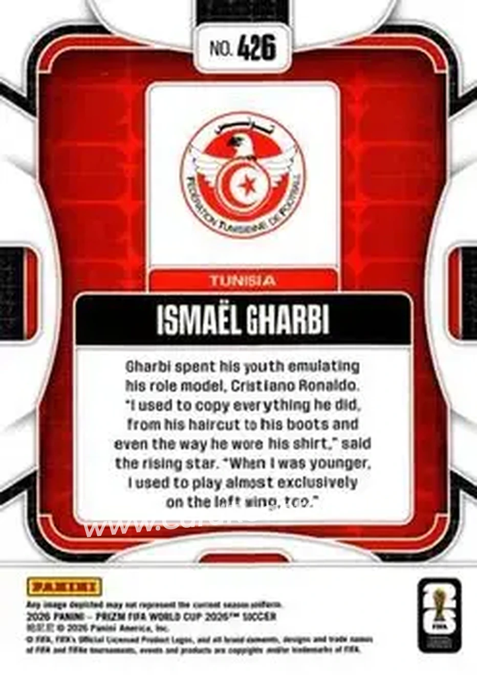 2026 Panini Prizm FIFA World Cup #426 - Ismael Gharbi - Tunisia - Back