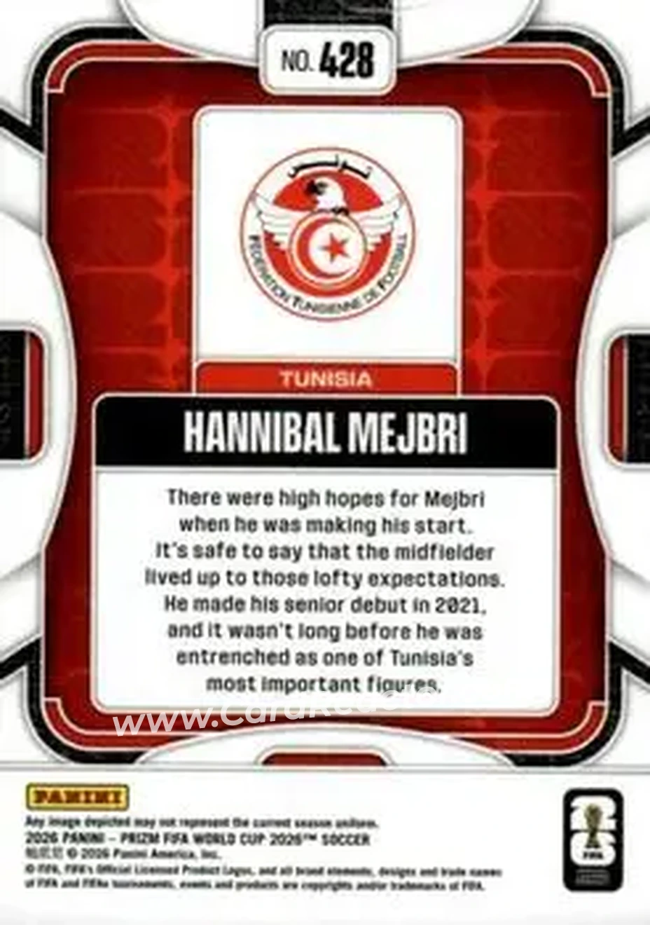 2026 Panini Prizm FIFA World Cup #428 - Hannibal Mejbri - Tunisia - Back