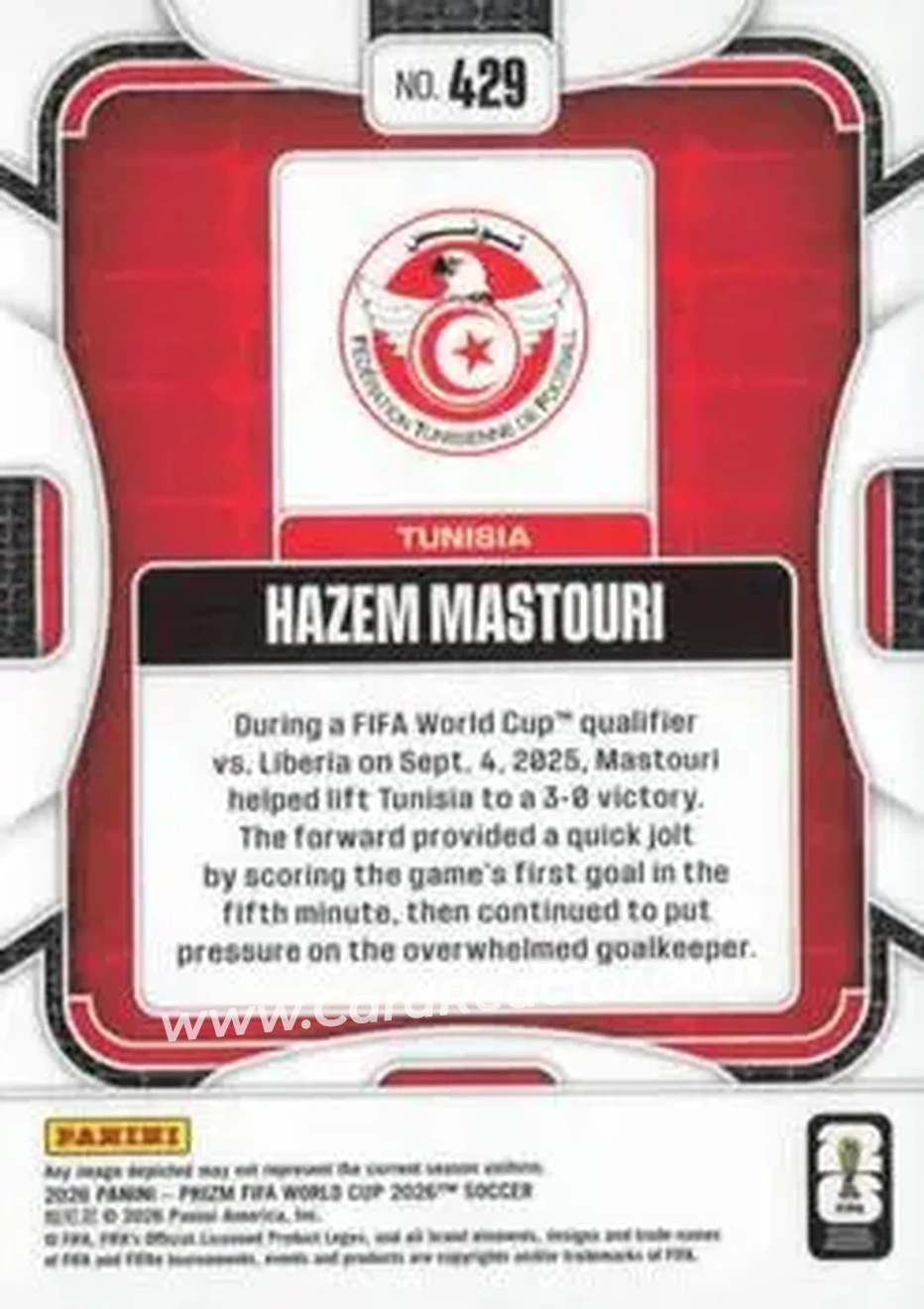 2026 Panini Prizm FIFA World Cup #429 - Hazem Mastouri - Tunisia - Back