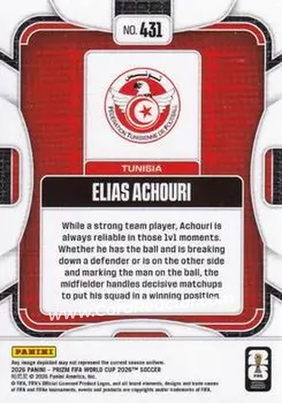 2026 Panini Prizm FIFA World Cup #431 - Elias Achouri - Tunisia - Back