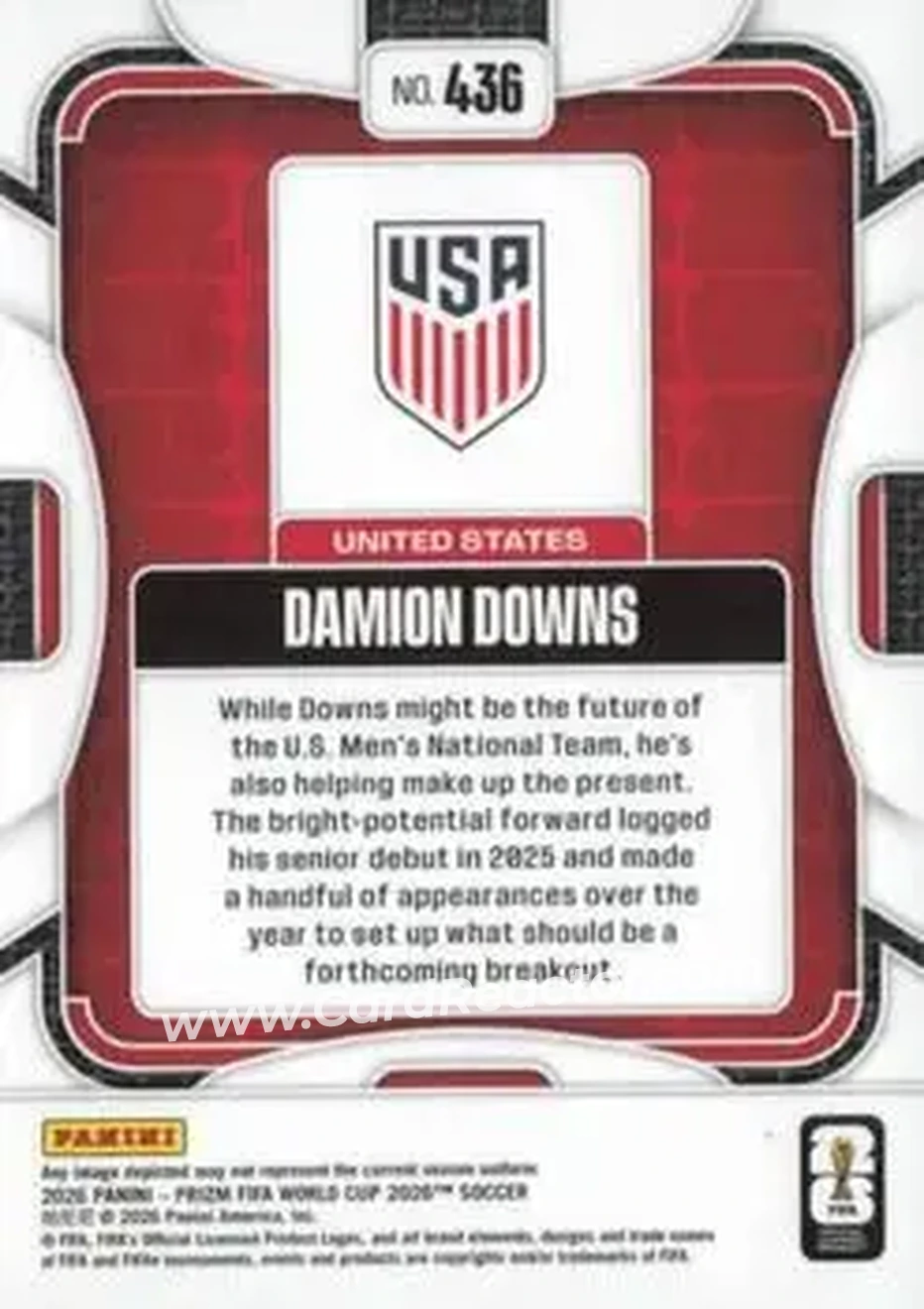 2026 Panini Prizm FIFA World Cup #436 - Damion Downs - USA - Back