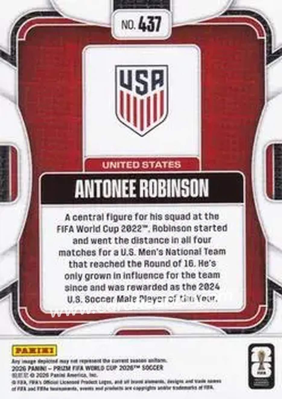 2026 Panini Prizm FIFA World Cup #437 - Antonee Robinson - USA - Back