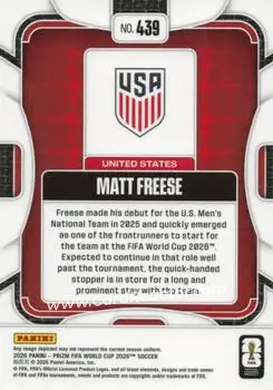 2026 Panini Prizm FIFA World Cup #439 - Matt Freese - USA - Back