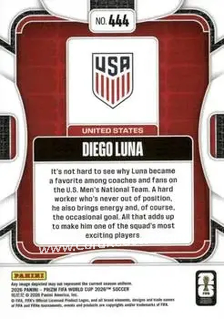 2026 Panini Prizm FIFA World Cup #444 - Diego Luna - USA - Back