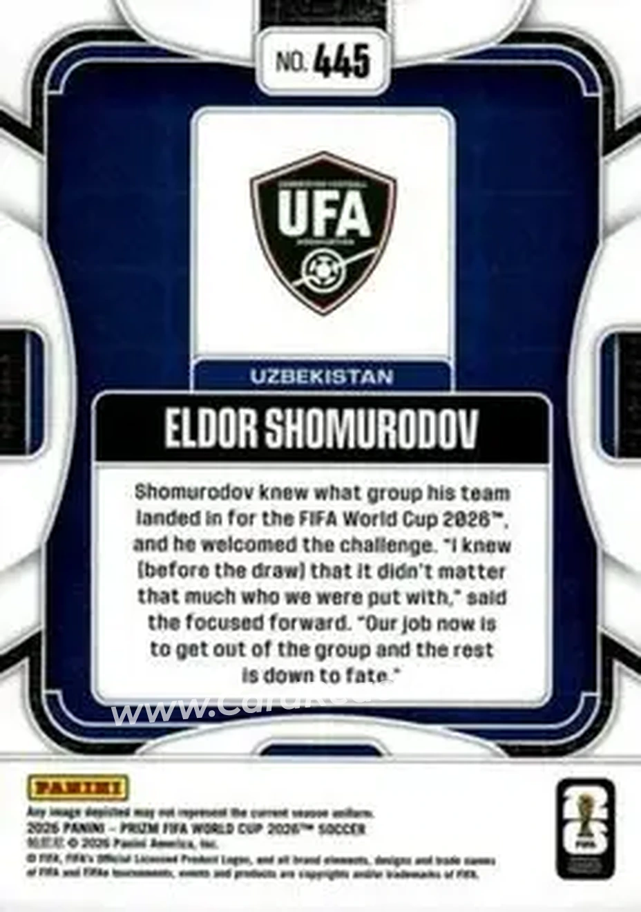 2026 Panini Prizm FIFA World Cup #445 - Eldor Shomurodov - Uzbekistan - Back