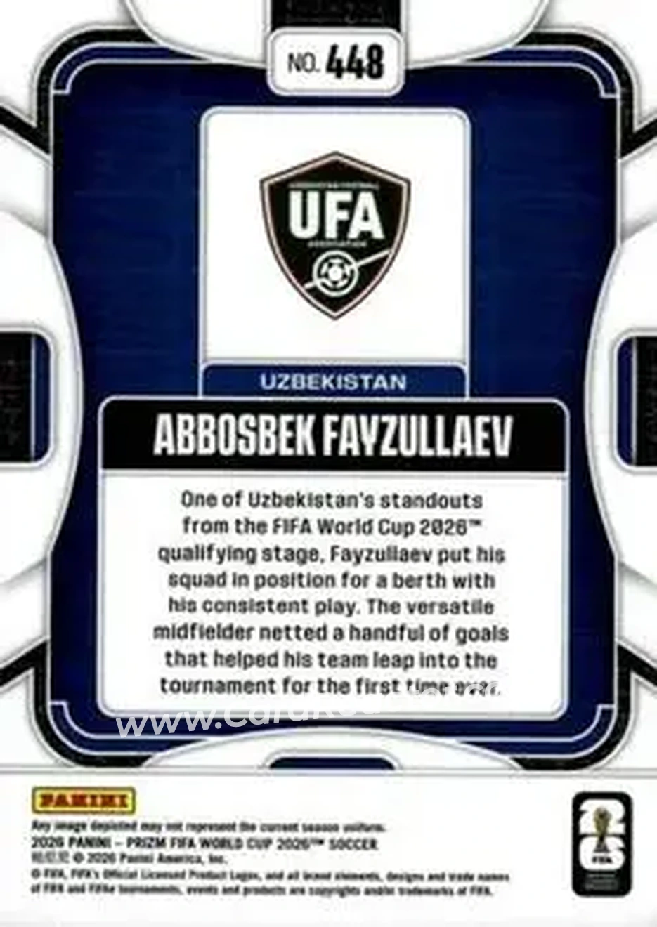 2026 Panini Prizm FIFA World Cup #448 - Abbosbek Fayzullaev - Uzbekistan - Back