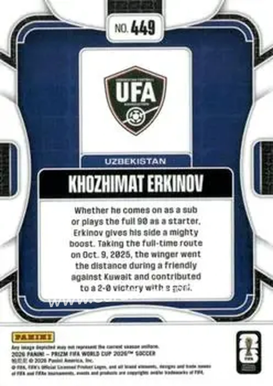 2026 Panini Prizm FIFA World Cup #449 - Khozhimat Erkinov - Uzbekistan - Back