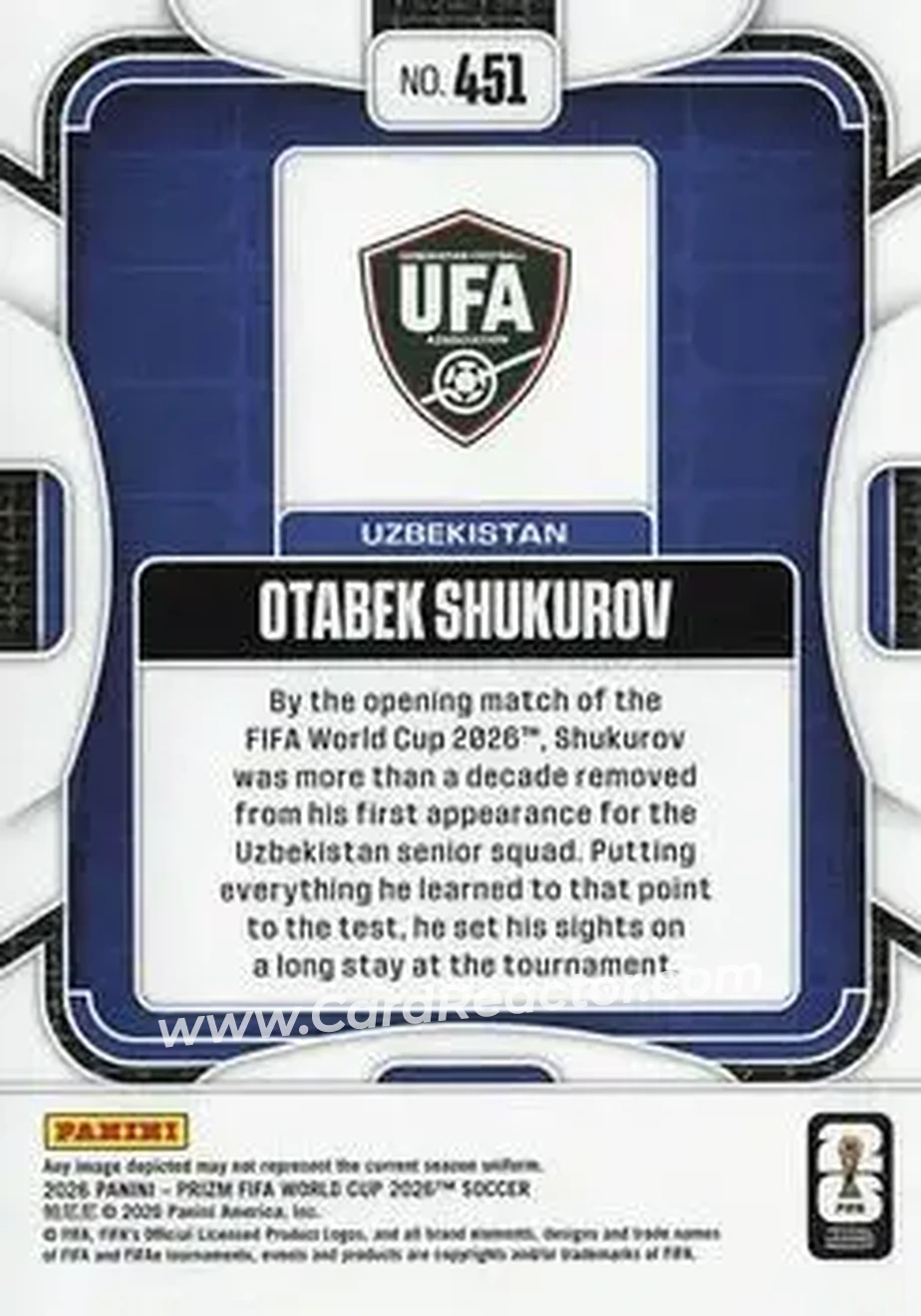 2026 Panini Prizm FIFA World Cup #451 - Otabek Shukurov - Uzbekistan - Back
