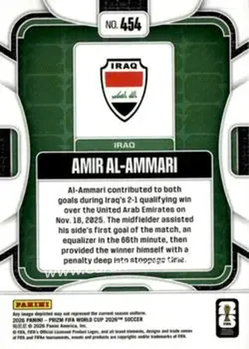 2026 Panini Prizm FIFA World Cup #454 - Amir Al-Ammari - Iraq - Back