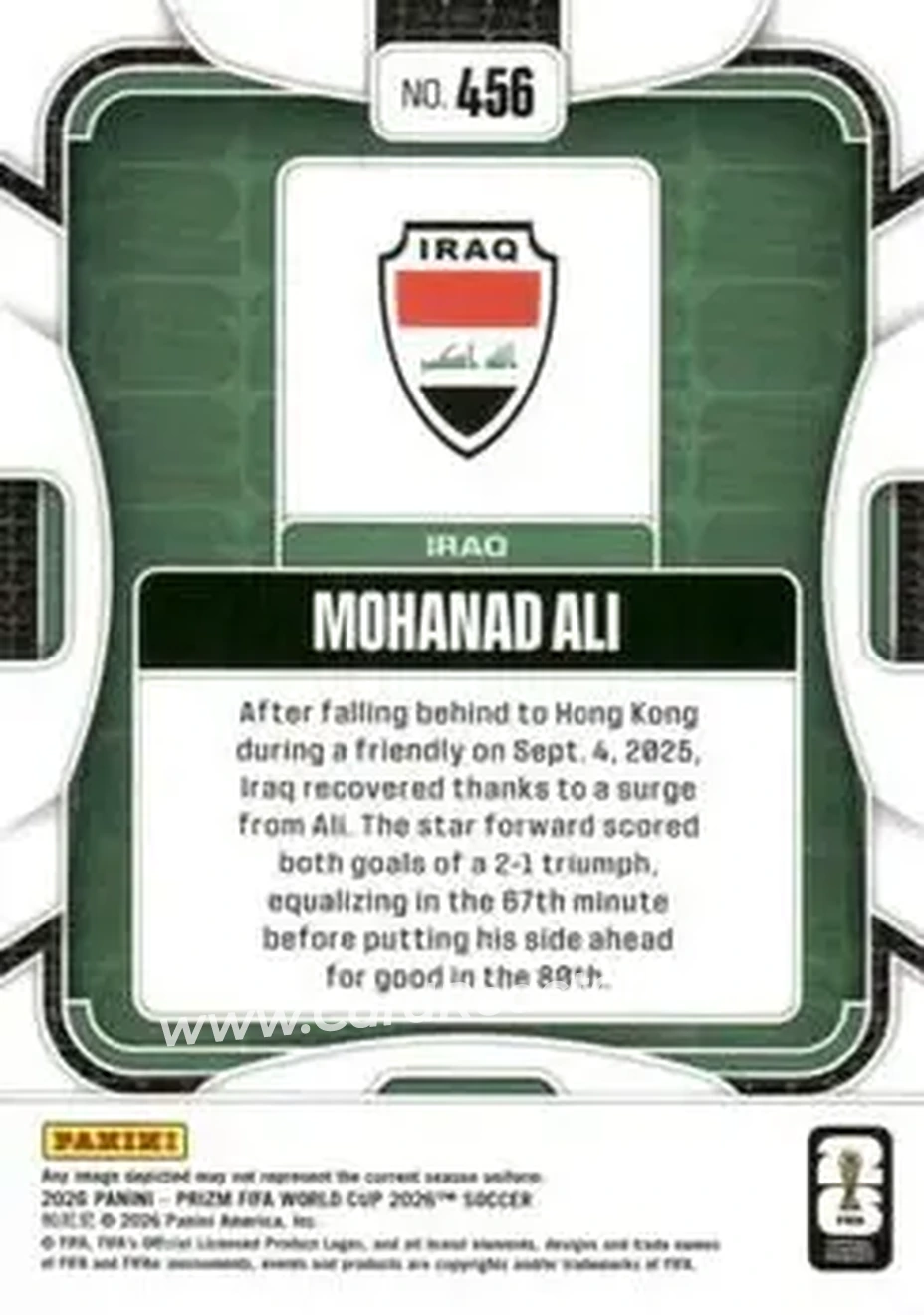 2026 Panini Prizm FIFA World Cup #456 - Mohanad Ali - Iraq - Back