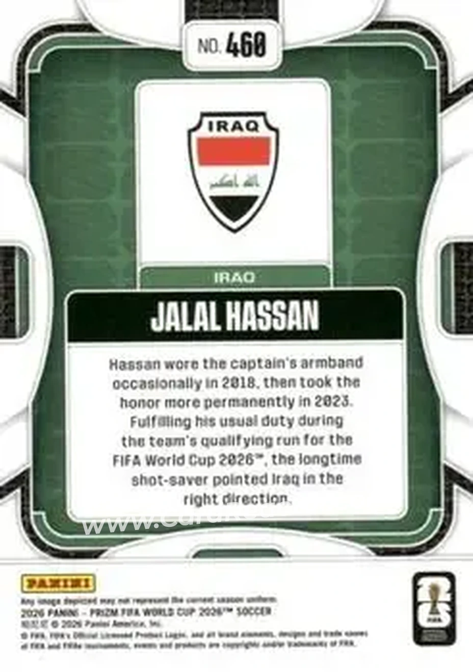 2026 Panini Prizm FIFA World Cup #460 - Jalal Hassan - Iraq - Back