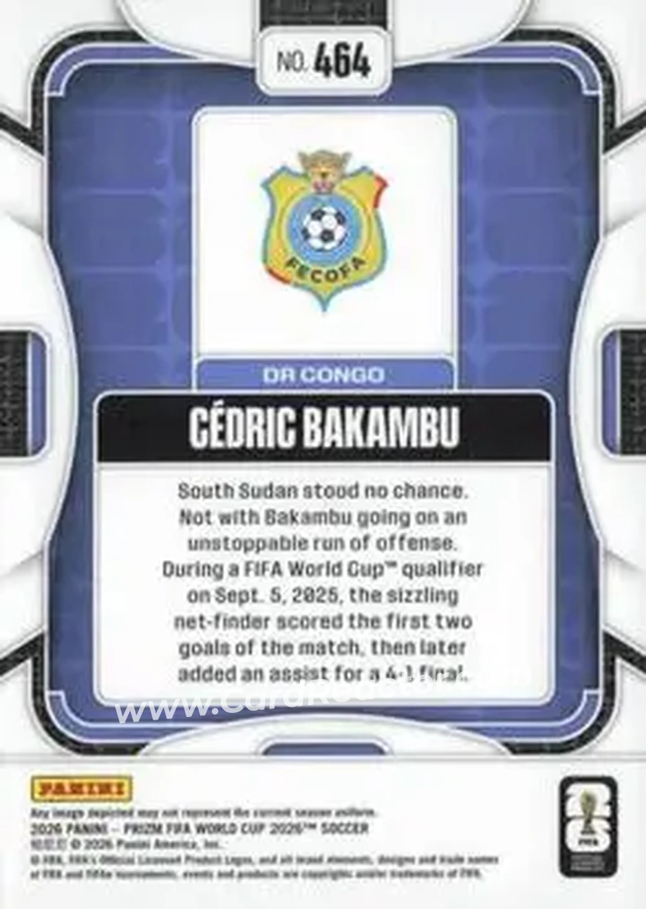 2026 Panini Prizm FIFA World Cup #464 - Cedric Bakambu - Democratic Republic of the Congo - Back