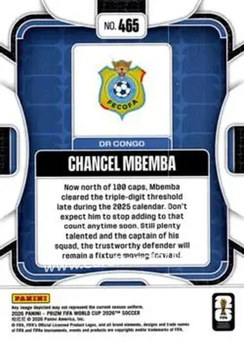 2026 Panini Prizm FIFA World Cup #465 - Chancel Mbemba - Democratic Republic of the Congo - Back