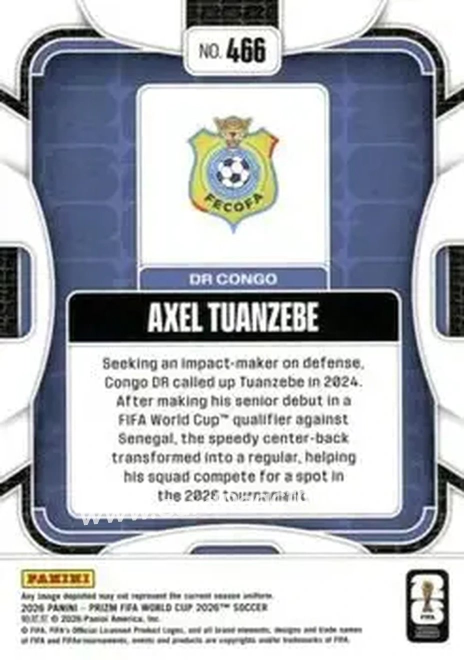 2026 Panini Prizm FIFA World Cup #466 - Axel Tuanzebe - Democratic Republic of the Congo - Back