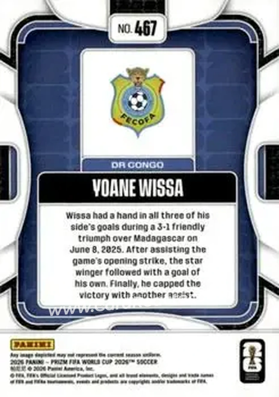 2026 Panini Prizm FIFA World Cup #467 - Yoane Wissa - Democratic Republic of the Congo - Back