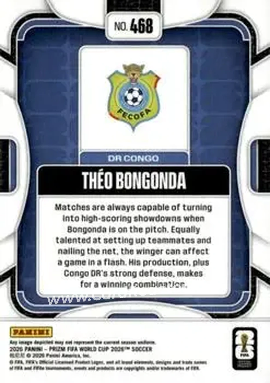 2026 Panini Prizm FIFA World Cup #468 - Theo Bongonda - Democratic Republic of the Congo - Back