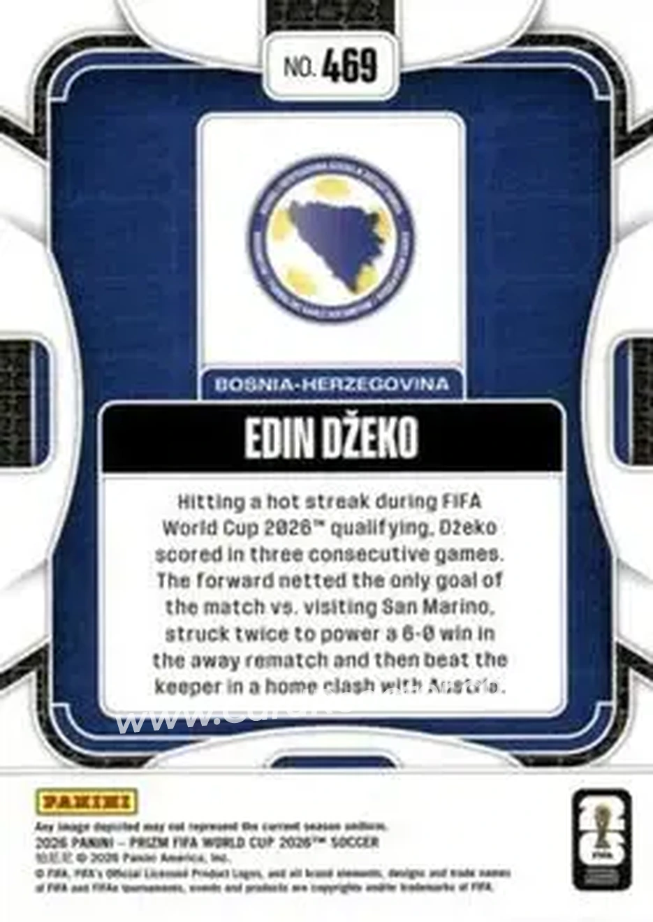 2026 Panini Prizm FIFA World Cup #469 - Edin Dzeko - Bosnia and Herzegovina - Back