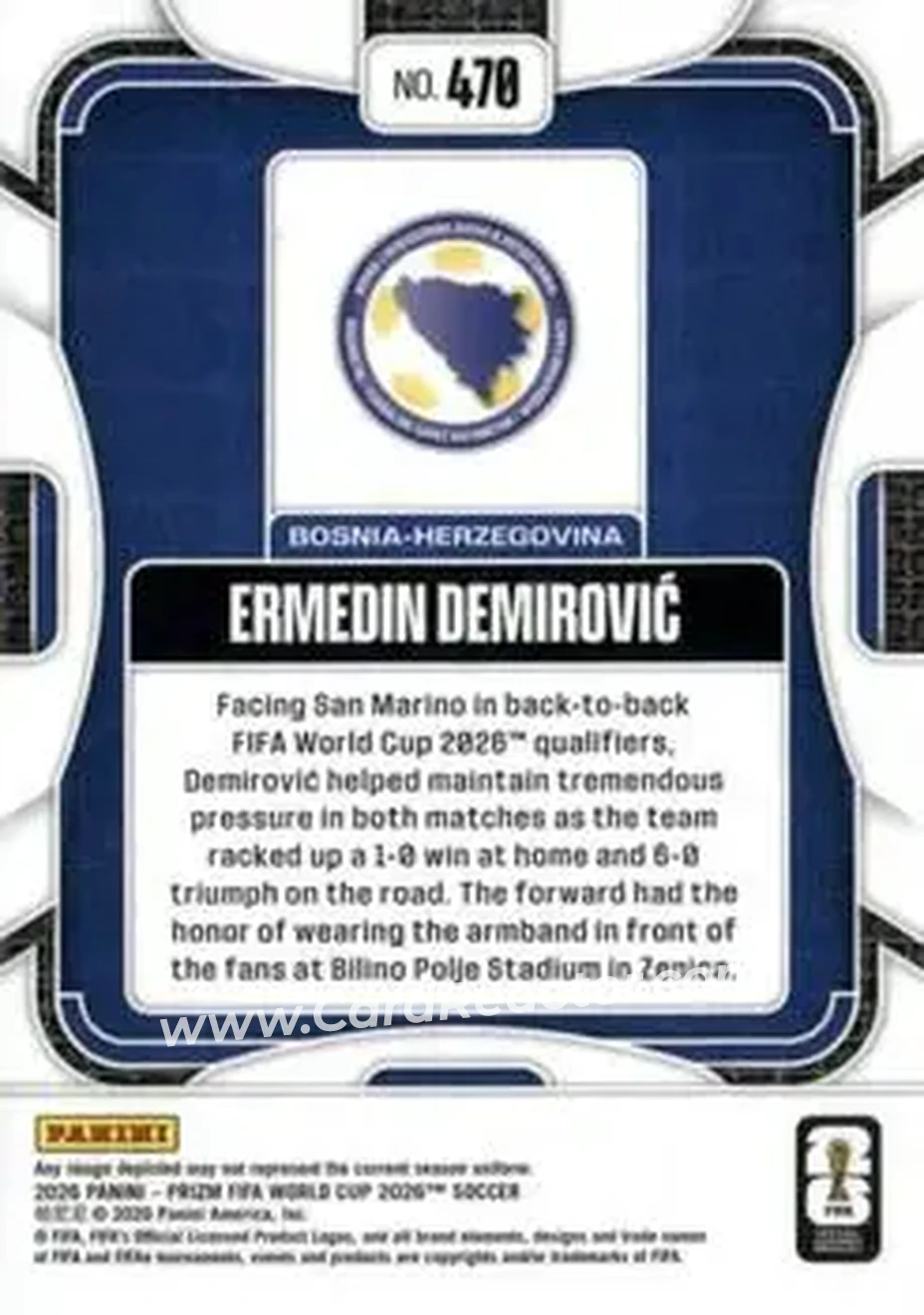 2026 Panini Prizm FIFA World Cup #470 - Ermedin Demirovic - Bosnia and Herzegovina - Back